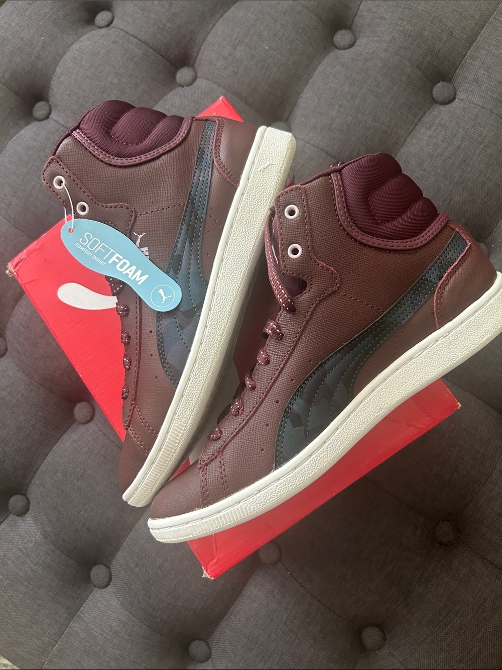 Puma Maroon High-Top Sneakers with White Soles - Picture 3 of 3